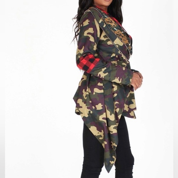 Asymmetrical Camo, Plaid, & Sequins Jacket - Picture 4 of 10